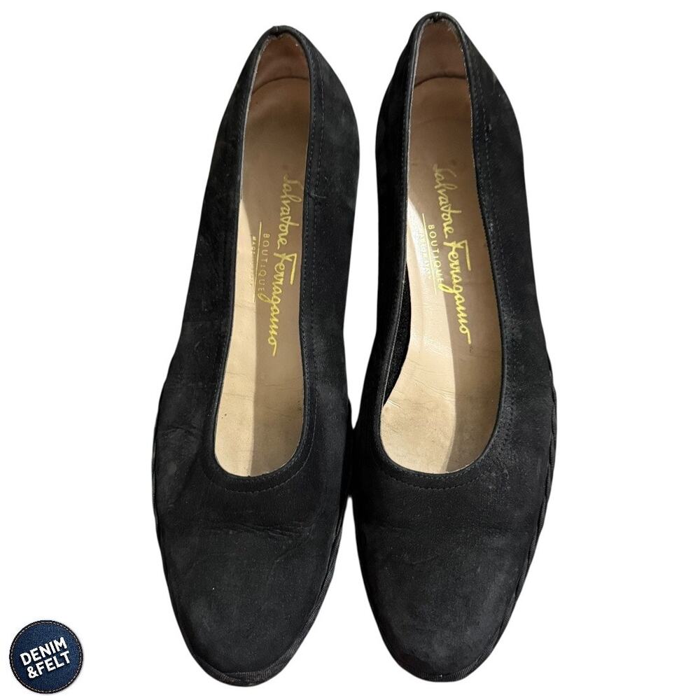Salvatore Ferragamo Black Suede Espadrille Ballet Flats Round Toe 8 Italy